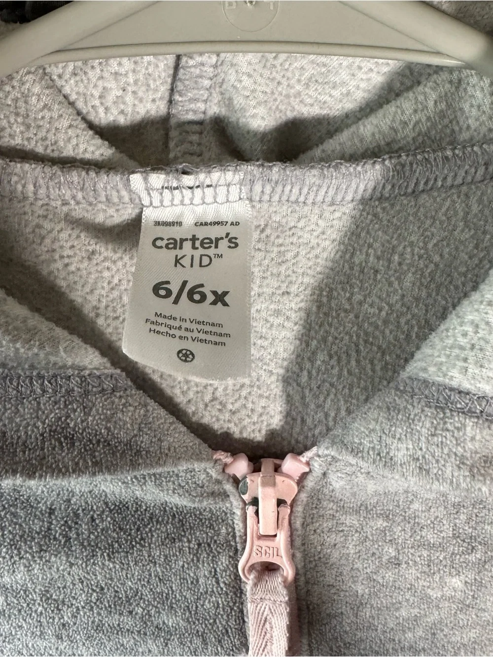 Carters Kid Full Zip Sweater Girls 6/6x Grey Gray Hoodie 100% Polyester